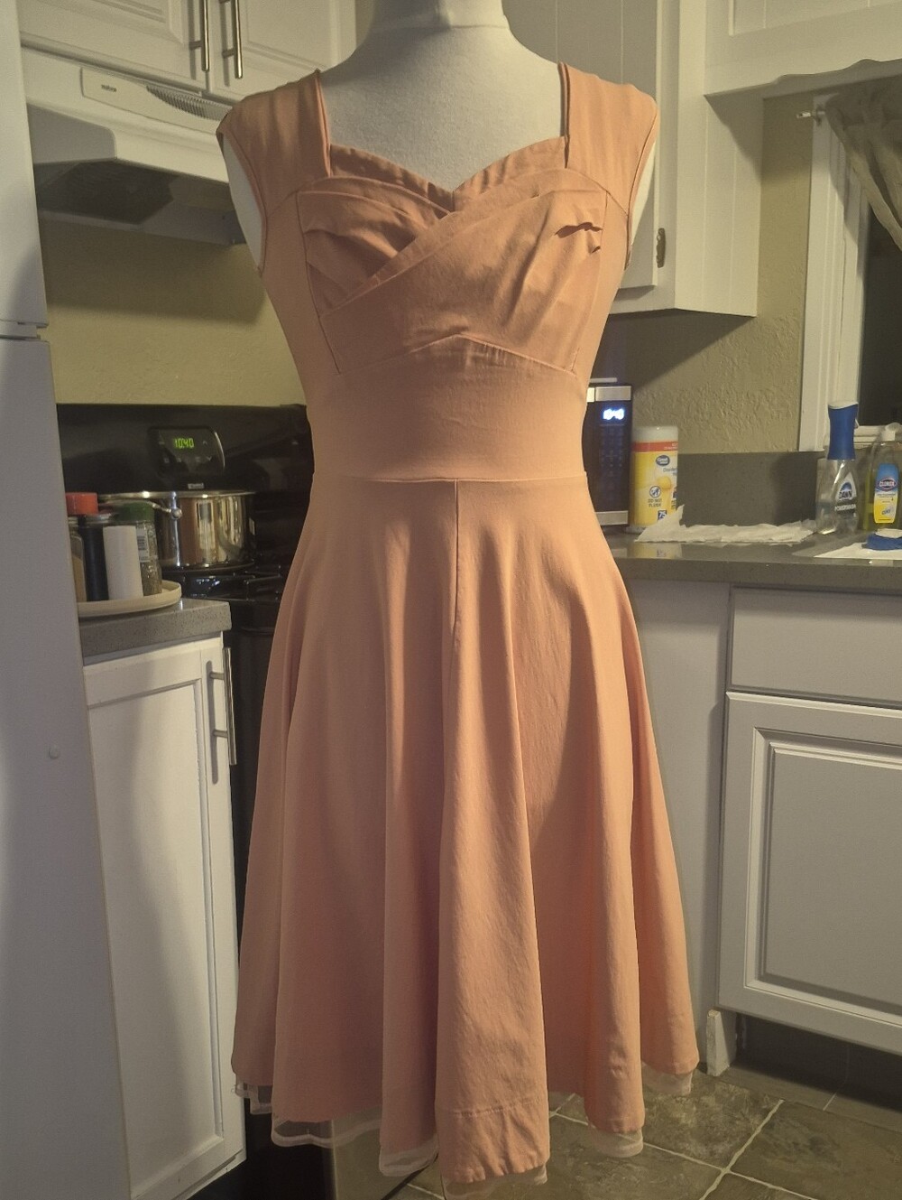 Peach A-Line Sleeveless Fit & Flare Dress